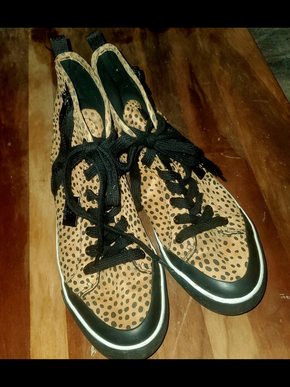 Women's Tan and Black High-Top Sneakers